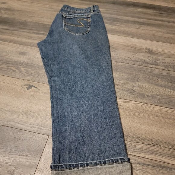 Rhinestone embellished boyfriend cropped cuffed jeans - Size 10 - Picture 1 of 4